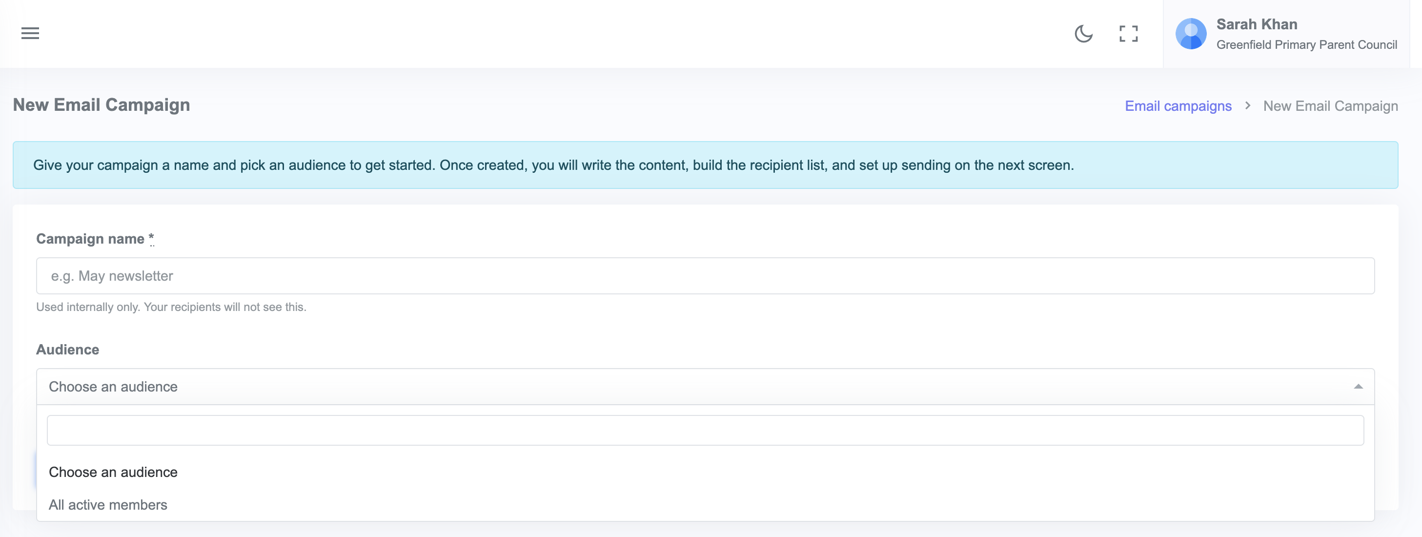New email campaign form